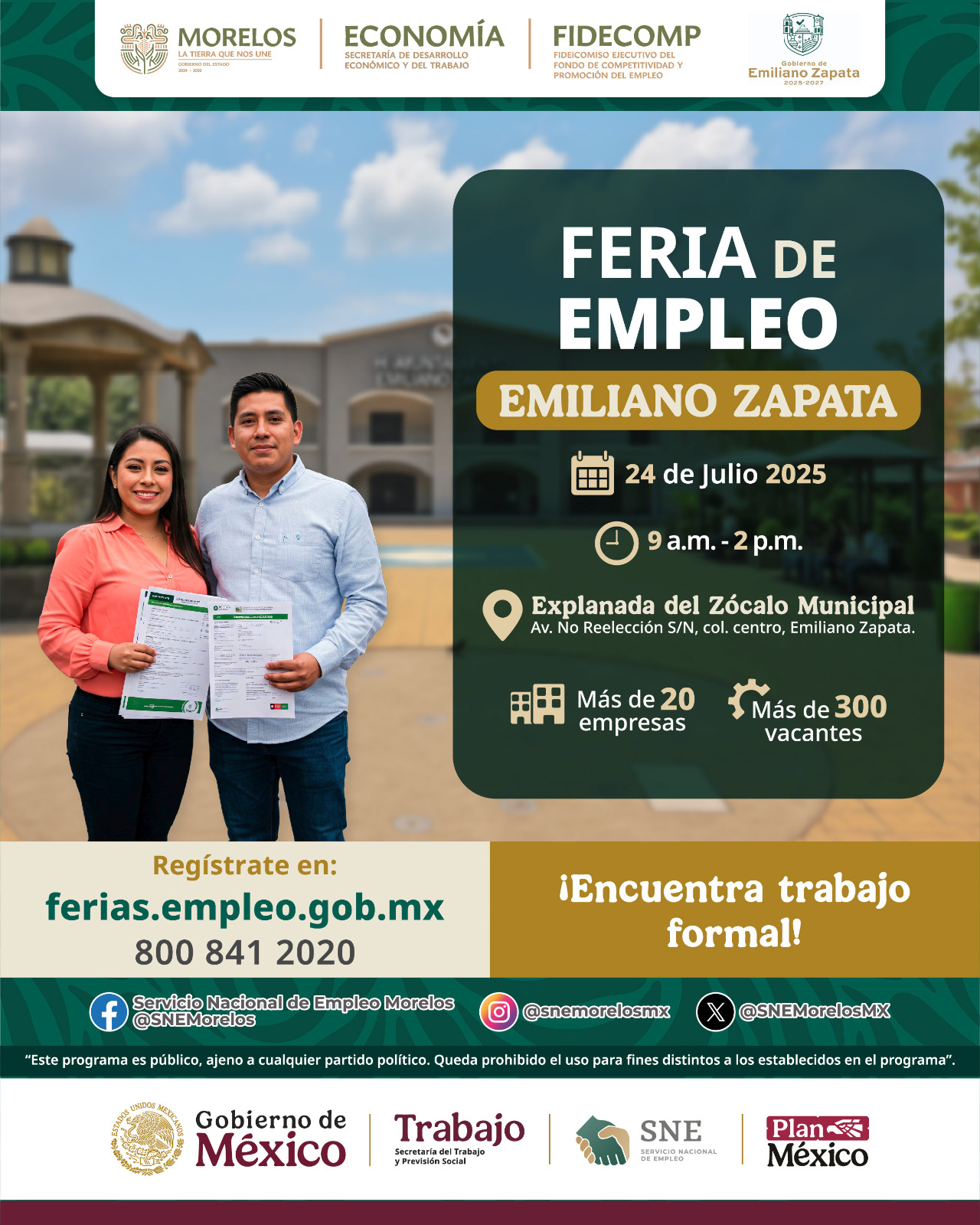 Convoca Gobierno de Morelos a “Feria del Empleo Emiliano Zapata 2025”